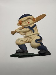 3 pc Vintage SEXTON Aluminum Metal Baseball Player Wall Hanging Plaque set