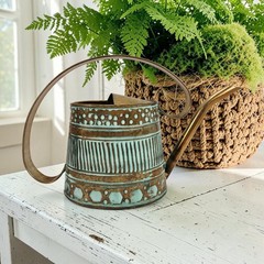 VTG Metal Copper Watering Can Decor Green Verdigris Teal Patina 0.5 Gal 12″