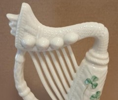 Vintage Belleek 6” Shamrock Harp handmade in Ireland 7th Gold Mark Excellent