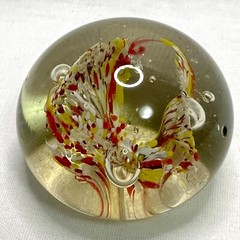 Hand Blown Art Glass Paperweight Orange Yellow White Abstract Art Glass Eye-Like
