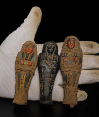 Authentic Ancient Egyptian Ushabti Set of 3 Wrapped in Linen Artifact Figure BC