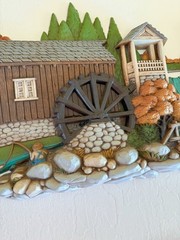 Vintage Burwood 2426 Wall 1980 Old Grist Mill Water Wheel Fall Cottage Decor
