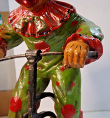 Vintage CLOWN ON BIG WHEEL Bicycle + display stand 16″ tall unbranded