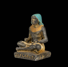 Authentic Ancient Egyptian Gilded Stone Seated Scribe Statue Figurine Rare BC