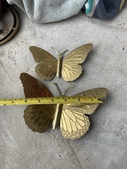 Pair of Vintage Gold Tone Metal Butterflies Butterfly Wall Decorations NL