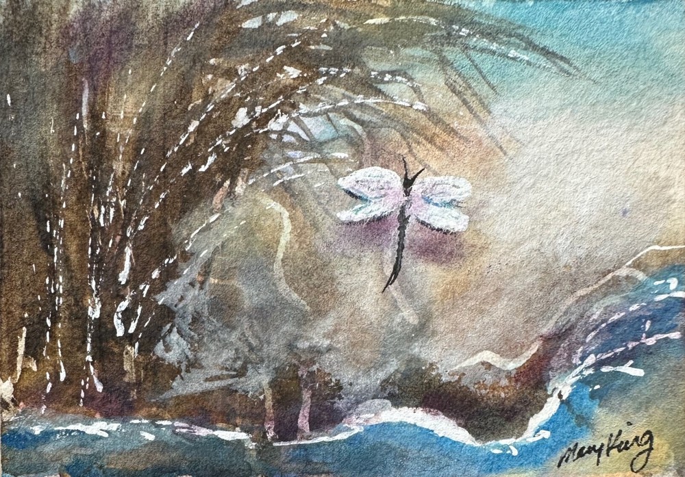 Watercolor ACEO Original Painting by Mary King – Dragonfly Dream