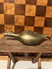 Vintage Rare Metal Brass Figural Flower Frog Flying Duck Form