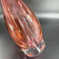 1990s Hand Blown Glass Vase Artist Signed Cranberry Faceted Glass Vase Vintage