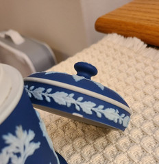 Dark Blue and White Wedgwood Jasperware Lidded Jar Approximately 4 1/2″ tall