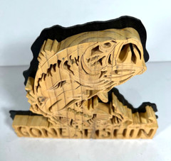 Bass ‘Gone Fishin’ – Ready to Hang or Stand – Hand Crafted Wood