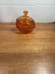 Viking Paneled Covered Candy Dish Persimmon Orange Glass Lidded Bowl