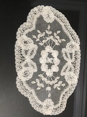 Antique Delicate Handmade White Lace In A Gold Frame Ready to Hang 15” X 12”