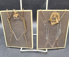 Vtg Pr of Victorian Convex Reverse Painted Bubble Glass Silhouettes Leather Mats