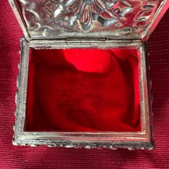 VTG Ornate Silver Plated Jewelry Box Red Velvet Lined Trinket Box Art Nouveau