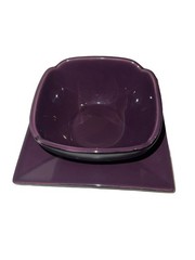 PartyLite Zen Candle Holder Set Purple Ceramic Modern Square Glazed Multi-Part