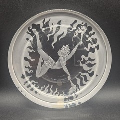 Art Nouveau Decorative Glass Dish Fire Woman Torches Czech Republic C.I.O Collec