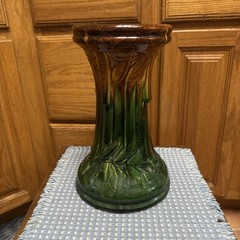 Majolica Pedestal Ceramic Plant Stand Art Nouveau Green Brown 13.25x7x8.75”