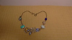 exquisite faux blue sapphire and pearl statement necklace costume in gold tone