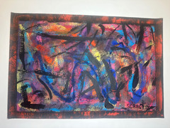 Original Abstract Painting Signed Scarlett Rolph Nonobjective Vintage Modern 18″
