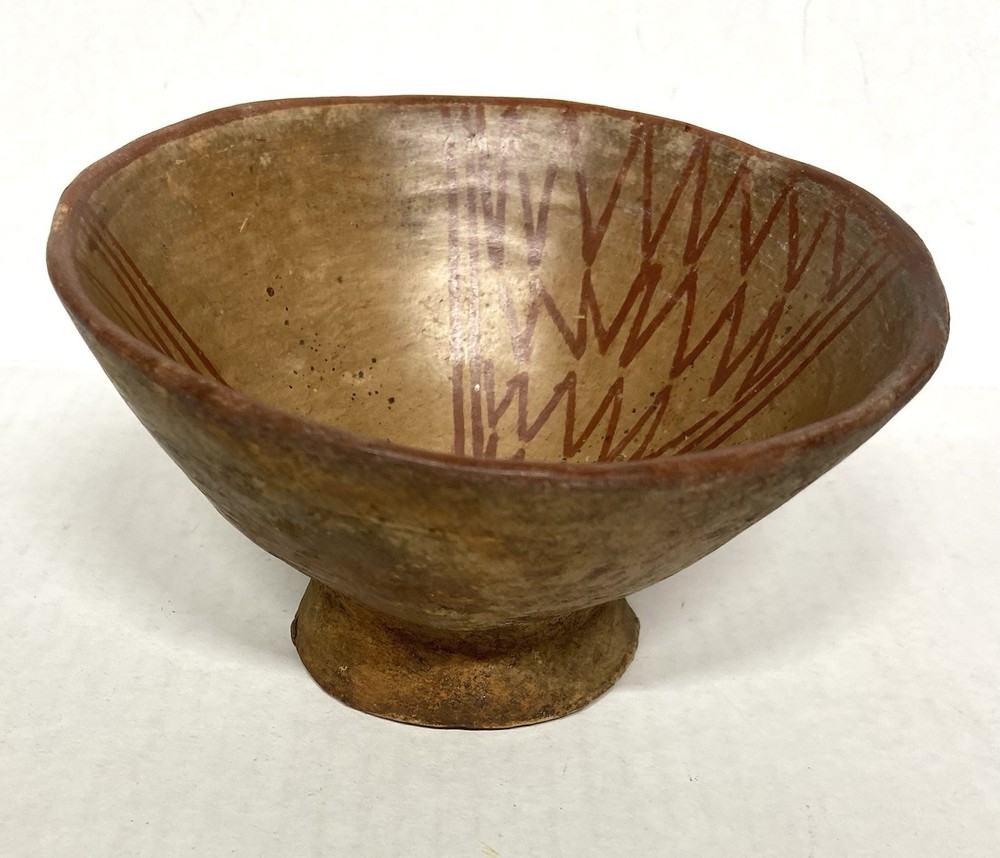 Pre-Columbian Hand Painted Pedestal Bowl- 5 1/2″ diameter, 3 1/2″ tall