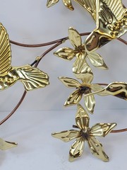 Vintage Metal Art Wall Hanging Hummingbirds Flowers Branches Brass Birds MCM