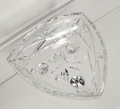 Vintage heavy Hand Cut Lead Crystal Triangle Shaped 3 footed candy dish with lid