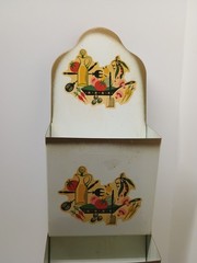 Vintage Kitchen Tole Ware Wall Organizer Pocket Vegetables & Skillet Farmhouse