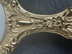 Gold Plated Ornate Floral & Scrolls Design 8″ Brush w/ White Bristles