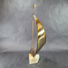 Vintage Brass Sailboat Sculpture 15 Inches Onyx Base Signed By Artist