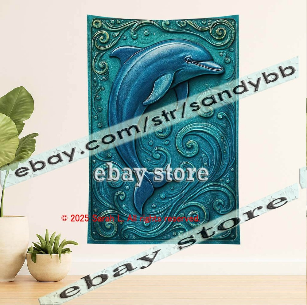 Sea Turtle Relief Tapestry 3D look Wall Art coastal decor 39X59 in