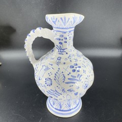 VTG Hand Made Swedish Pottery Carafe Pitcher With Braided Handle Artist Marked