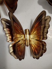Vintage MCM Homco Set of 3 Metal Brass Copper Hanging Butterflies Wall Art Decor