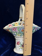Vintage Von Schierholz Reticulated Floral Painted Porcelain Basket Vase Germany