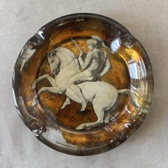 Vintage Art Neoclassical Greek Horse Trinket Bowl Ashtray Decoupage Sungott NYC