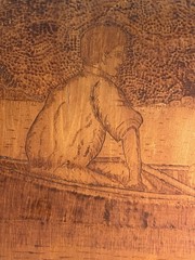 Antique Arts Crafts Flemish Art Pyrography Wood Wall Plaque Nouveau Scene 18 In