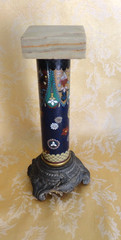 Pair of Antique Japanese Cloisonne Columns W/ Gilt Bases & Onyx Top Meiji c.1900
