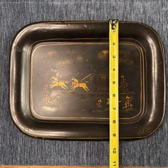Antique Toleware Tray Hand-painted Metal, Horses & Carriage, Floral, Decor