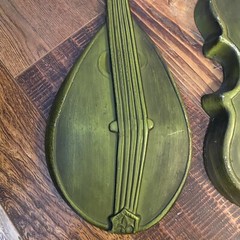 Vintage 60s Royal Cast Metal Green Bass Guitar and Mandolin Wall Hangings Art