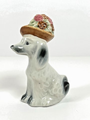 Pico NY Vintage Collectible Porcelain Grey & Black Poodle Figurine Hat w/Flowers