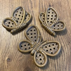 Vintage Burwood Brown Wicker Design Butterflies Set of 3 Wall Decor #2596 3.5″