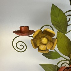 VTG Mid Century Toleware Metal Floral Tree of Life Candlestick 16″