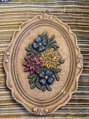 Kerzenhaus Wertklaude Floral Relief Wax Wall Plaque Ornate Frame Collectible