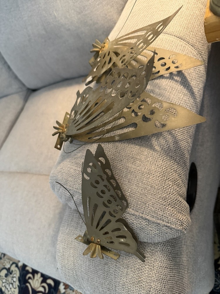 Vintage Brass Set of 3 Butterflies Wall Or Sitting Decor Metal Art