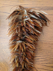 AntiQue Feather Duster w Gorgeous Red Chinese Chicken Feathers *DISPLAY–UNIQUE!