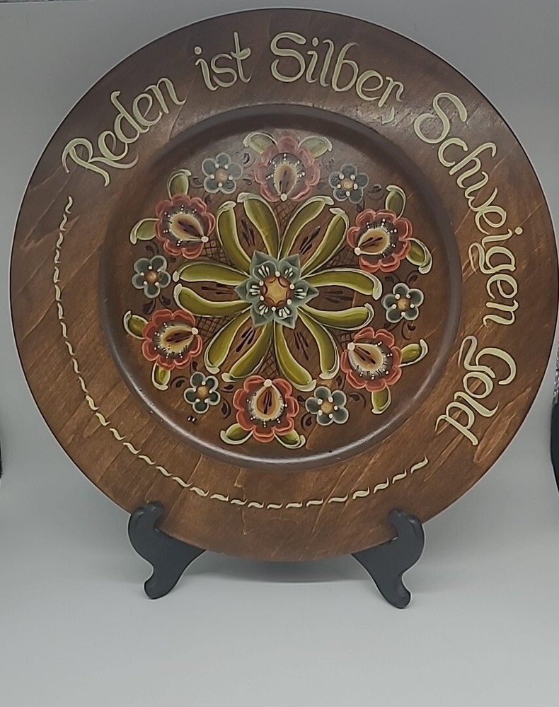 Vintage Hand Painted Berggren Norwegian Swedish Rosemaling Wall Hanging 12in