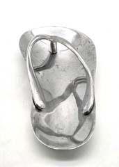 Flip Flop Sandal Trinket Dish Cast Aluminum Silver Color Beach Decor