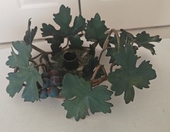 Vintage Large Metal Grapevine & Grapes Italian TOLE Candle Holder Leaves