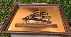 NAUTICAL, FRAMED, COPPER CLAD “3D” SHIP MODEL Victor Personette 22X16″