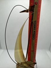 Vintage Signed John De Mott Brass Copper Sailboat Sculpture Quartz Base 9”