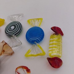 6 Hand Blown Art Glass Candy Pieces Striped MCM Grandma Murano Style Colorful